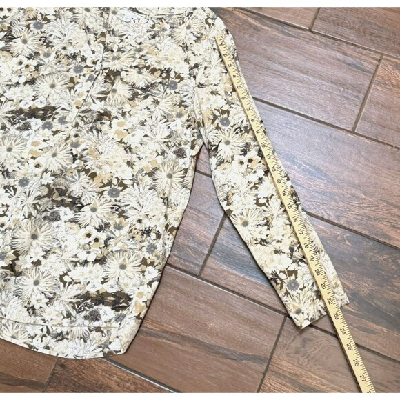 J. Jill Top Womens Medium 100% Cotton Blouse Floral Button Front Neutral Sz M - Picture 3 of 8